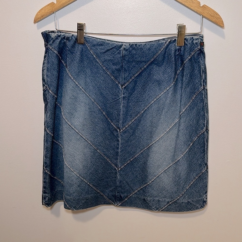 Vintage Ralph Ralph Lauren Abstract Blue Denim Jean High Rise Skirt Y2K Size 8 - Picture 12 of 14